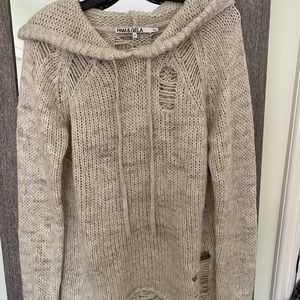 New Pam&Gela distressed sweater. Trendy and edgy soft sweater with hood. Size M